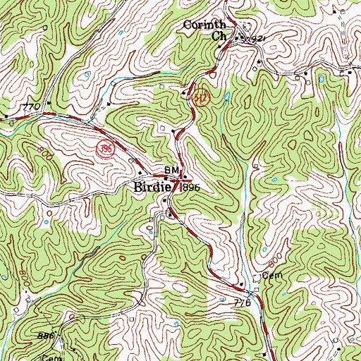 Topographic Map of Birdie, KY