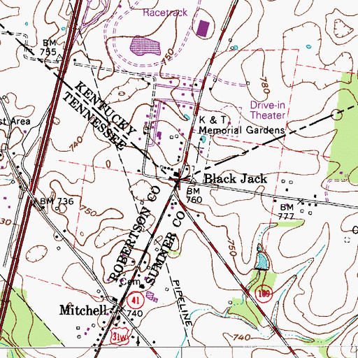 Topographic Map of Black Jack, KY