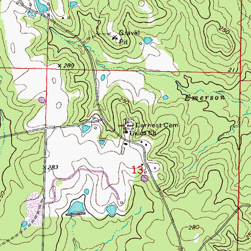 Topographic Map of Earnest Cemetery, AR