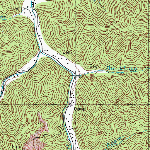 Topographic Map of Blackburn Branch, KY