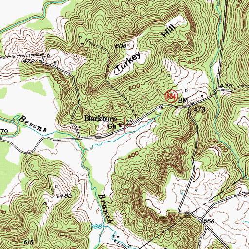 Topographic Map of Blackburn Church, KY