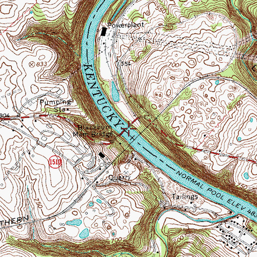 Topographic Map of Blackburn Memorial Bridge, KY