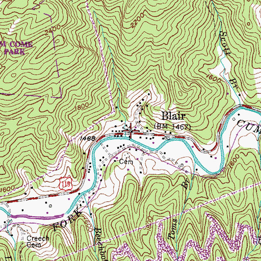 Topographic Map of Blair, KY