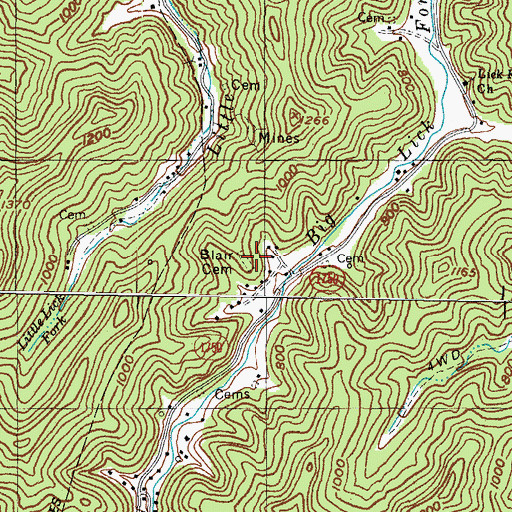 Topographic Map of Blair Cemetery, KY