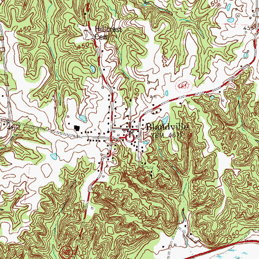 Topographic Map of Blandville, KY