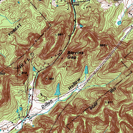 Topographic Map of Blevins Gap, KY
