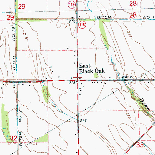 Topographic Map of East Black Oak, AR