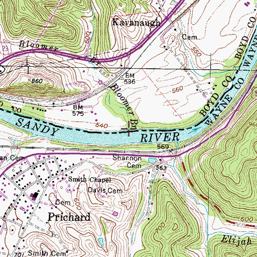 Topographic Map of Bloomer Branch, KY