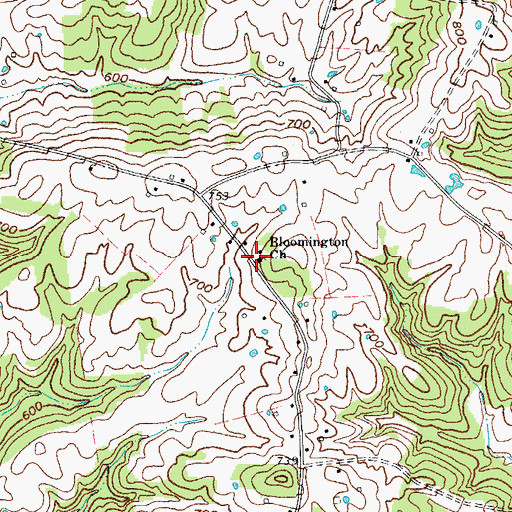Topographic Map of Bloomington Church, KY