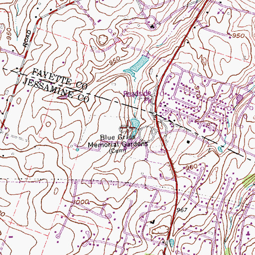 Topographic Map of Blue Grass Memorial Gardens, KY