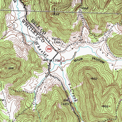 Topographic Map of Blue Hollow, KY