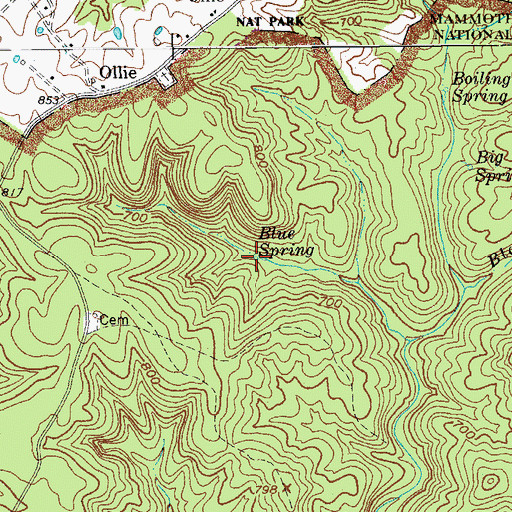 Topographic Map of Blue Spring, KY