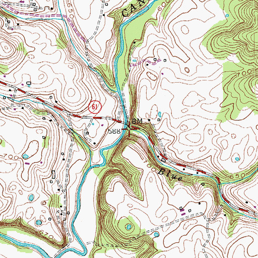 Topographic Map of Blue Spring Branch, KY
