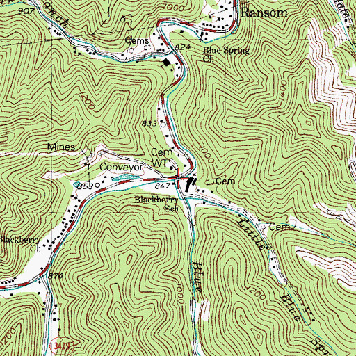 Topographic Map of Blue Spring Branch, KY