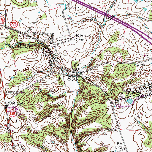Topographic Map of Blue Spring Branch, KY
