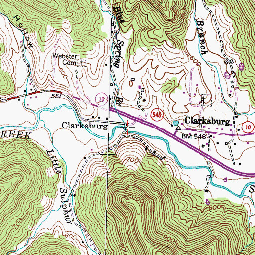 Topographic Map of Blue Spring Branch, KY
