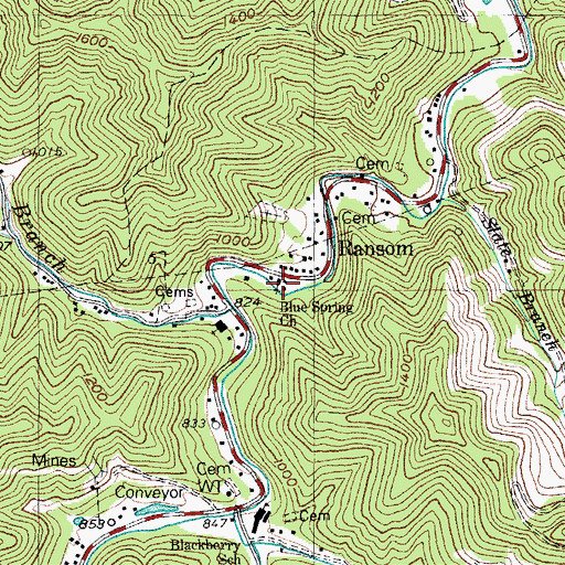 Topographic Map of Blue Spring Church, KY