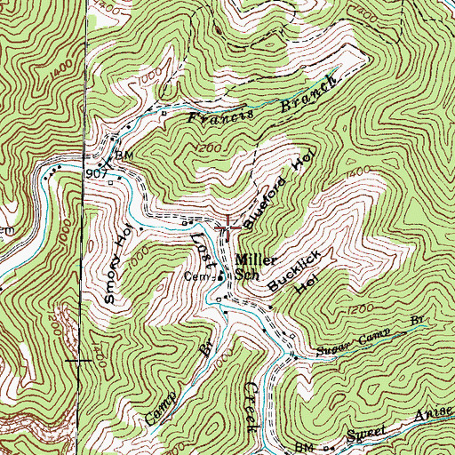 Topographic Map of Blueford Hollow, KY