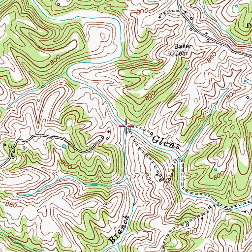 Topographic Map of Bluegrass Branch, KY