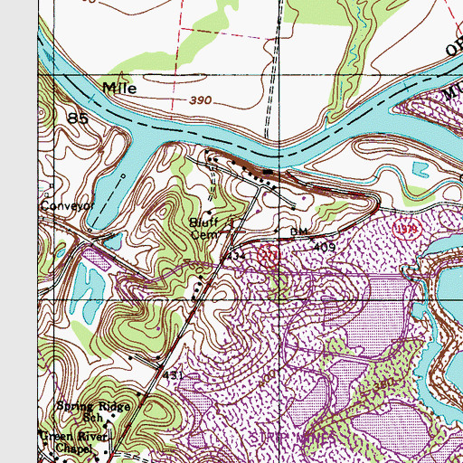Topographic Map of Bluff Cemetery, KY