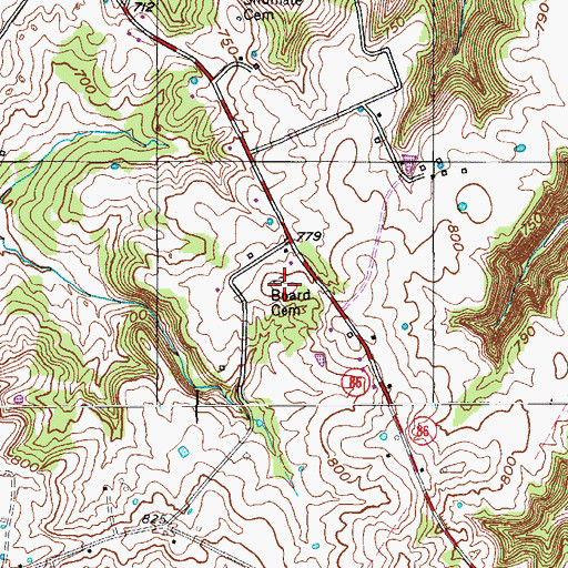 Topographic Map of Board Cemetery, KY