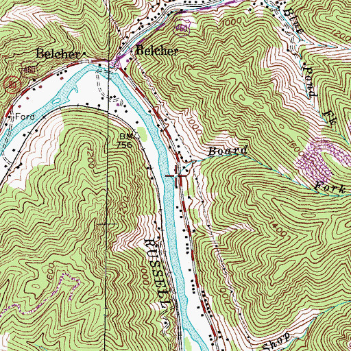 Topographic Map of Board Fork, KY