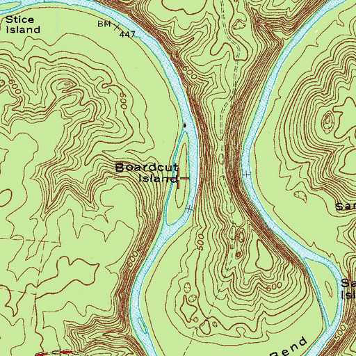 Topographic Map of Boardcut Island, KY