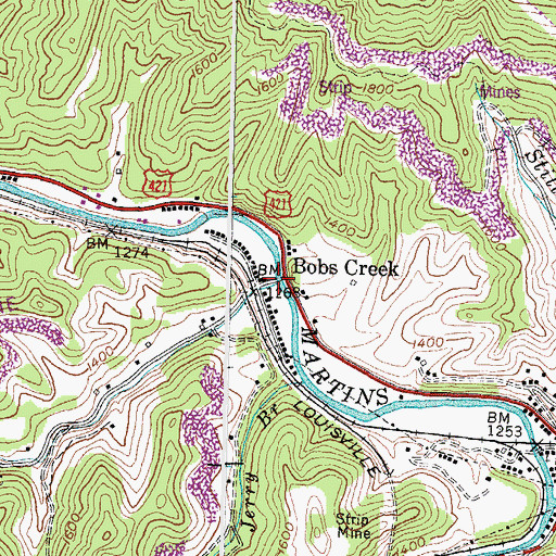 Topographic Map of Bobs Creek, KY