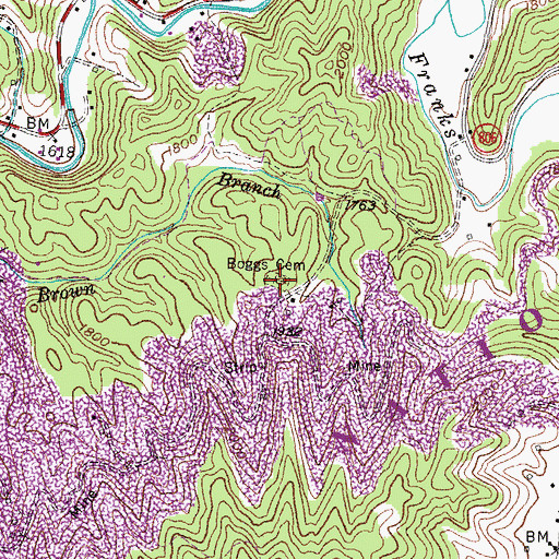 Topographic Map of Boggs Cemetery, KY