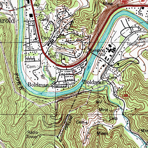 Topographic Map of Boldman, KY