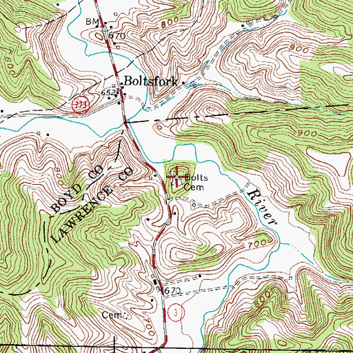 Topographic Map of Bolts Cemetery, KY