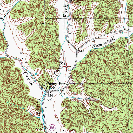 Topographic Map of Bombshell Creek, KY