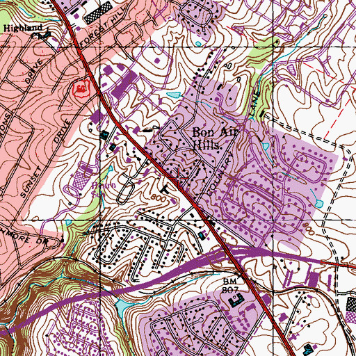 Topographic Map of Bon Air Hills, KY