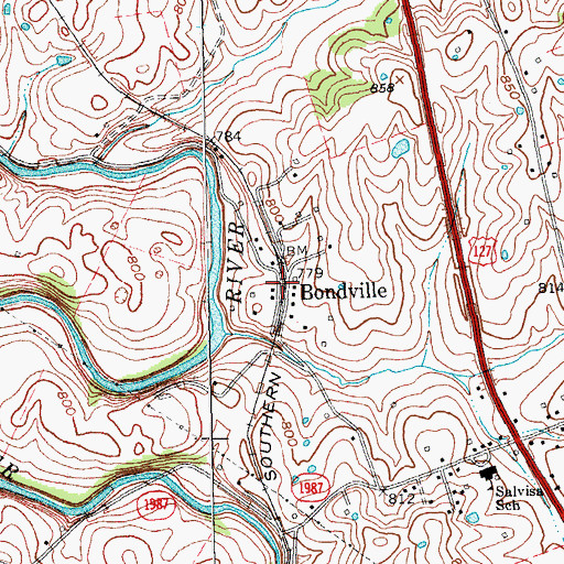 Topographic Map of Bondville, KY