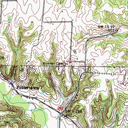 Topographic Map of Bonner Cemetery, KY