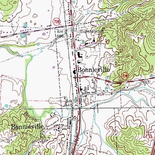 Topographic Map of Bonnieville, KY