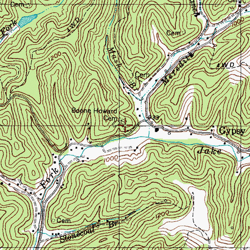 Topographic Map of Boone Howard Cemetery, KY