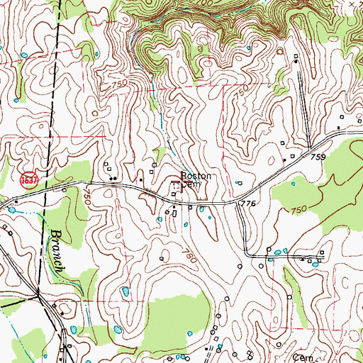 Topographic Map of Boston Cemetery, KY