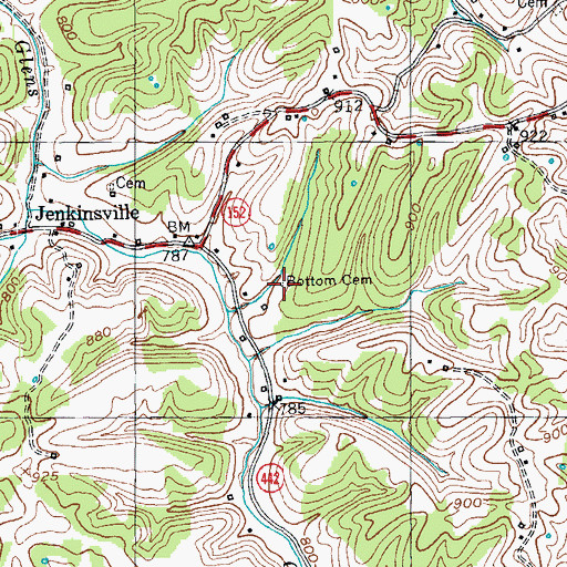 Topographic Map of Bottom Cemetery, KY