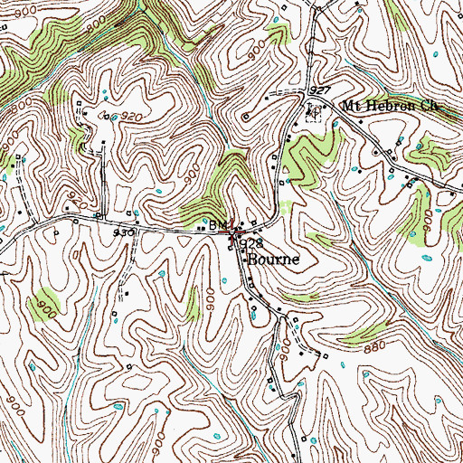 Topographic Map of Bourne, KY