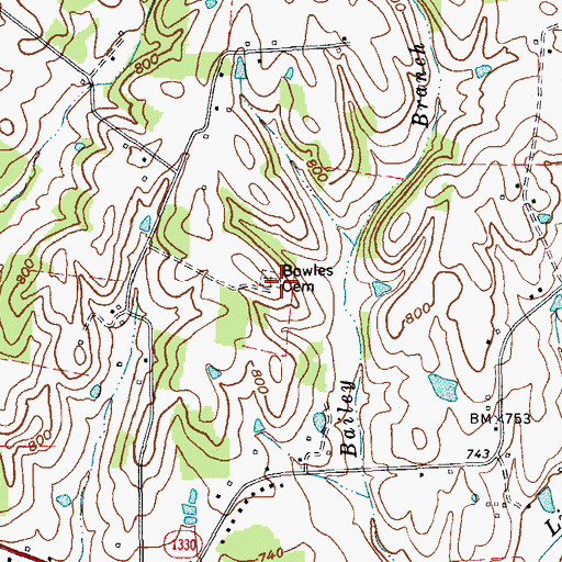 Topographic Map of Bowles Cemetery, KY
