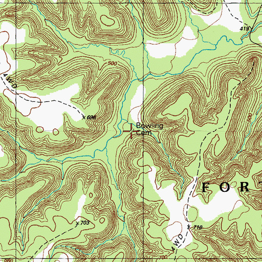 Topographic Map of Bowling Cemetery, KY