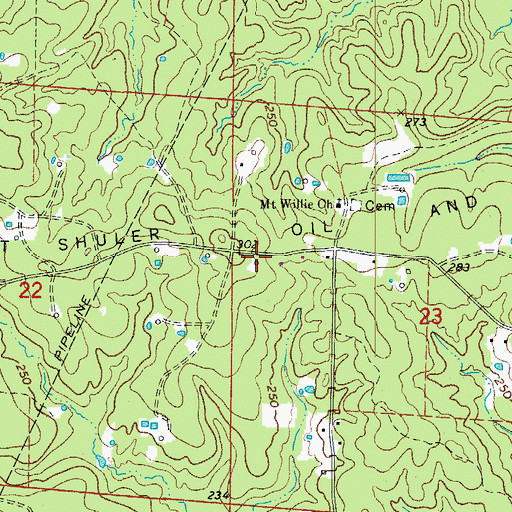 Topographic Map of East Shuler Oil and Gas Field, AR