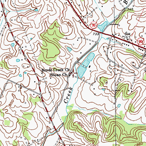 Topographic Map of Boyds Creek Church, KY