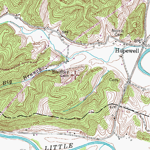 Topographic Map of Bradford Cemetery, KY