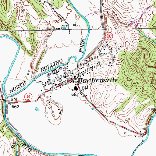 Topographic Map of Bradfordsville, KY