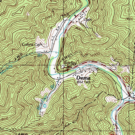 Topographic Map of Bradley Cemetery, KY
