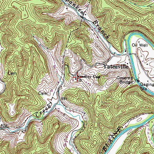 Topographic Map of Bradley Gap Freewill Baptist Church, KY