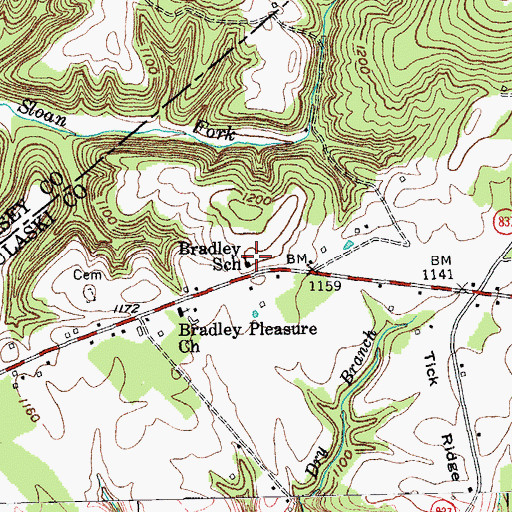 Topographic Map of Bradley School, KY