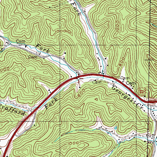 Topographic Map of Brafford Fork, KY